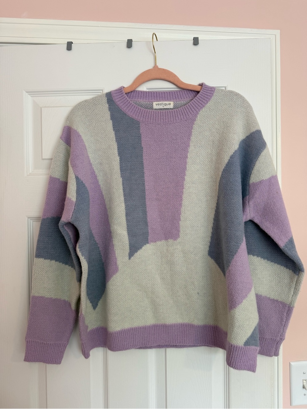 vestique Lavender, Gray & Cream Abstract Crewneck Sweater